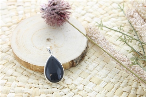[3660341700570] Pendentif Obsidienne Noire Argent 925 Forme goutte Grand modèle
