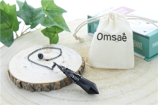 [3660341700914] Pendule Pointe Obsidienne Noire et Métal argenté vieilli Design Witch