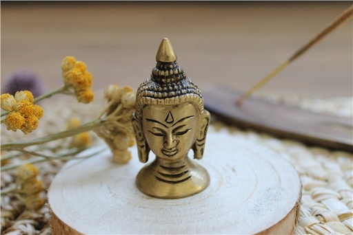 [3660341704202] Statuette Tête de Bouddha en Laiton doré mat 5 cm