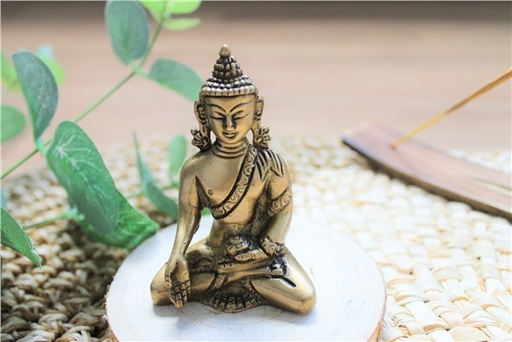 [3660341704226] Statuette Bouddha Bhumisparsha Mudra en Laiton doré mat 7,5 cm