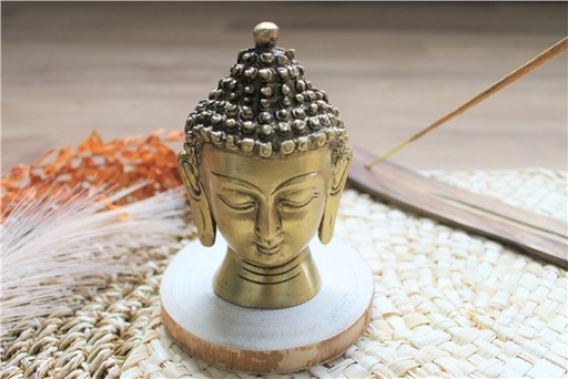 [3660341704288] Statuette Tête de Bouddha en Laiton doré mat 11.5 cm