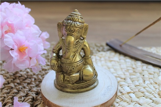 [3660341704431] Statuette Ganesh assis en Laiton doré mat 8.2 cm