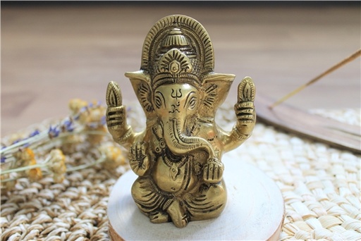 [3660341704479] Statuette Ganesh assis en Laiton doré mat 9.2 cm