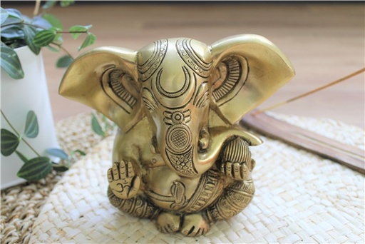 [3660341704493] Statuette Ganesh assis en Laiton doré mat 14 cm