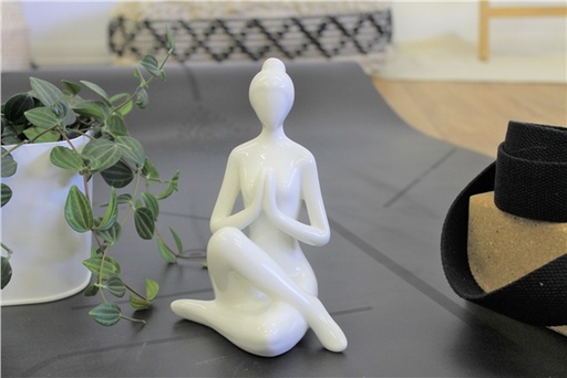 [3660341704561] Statuette en Porcelaine Posture du Gardien Blanc brillant 17 cm