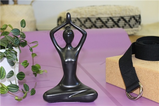 [3660341704578] Statuette en Porcelaine Posture du Lotus Anjali Mudra Noir mat 20 cm