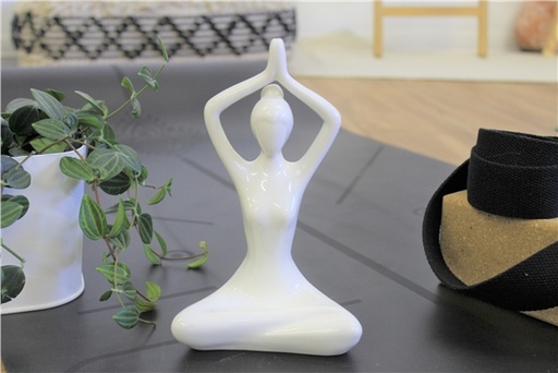 [3660341704585] Statuette en Porcelaine Posture du Lotus Anjali Mudra Blanc brillant 20 cm