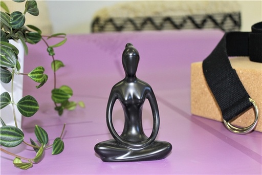 [3660341704592] Statuette en Porcelaine Posture du Lotus Dhyana Mudra Noir mat 10 cm
