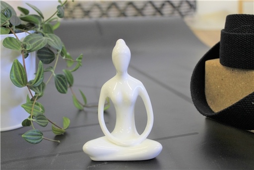 [3660341704608] Statuette en Porcelaine Posture du Lotus Dhyana Mudra Blanc brillant 10 cm