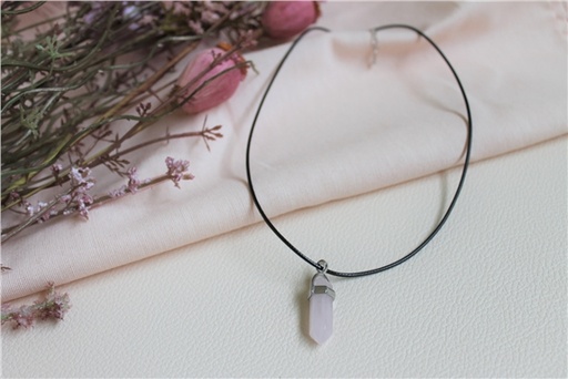 [3660341711859] Collier Quartz Rose Pointe Cordon noir