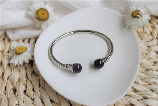 [3660341711897] Bracelet cuivre avec Aimants Jonc Métal argenté Perles Améthyste