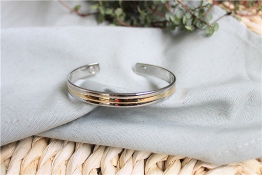 [3660341711958] Bracelet cuivre avec Aimants Jonc plat 2 métaux