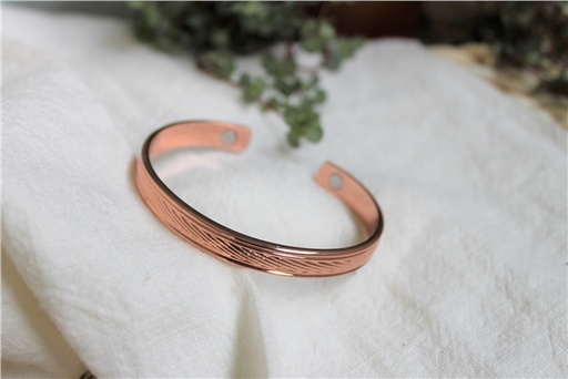 [3660341711996] Bracelet cuivre avec Aimants Jonc plat strié