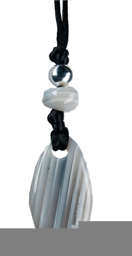 [4034113011482] Collier Agate Rubanée Perle métallique Cordon noir