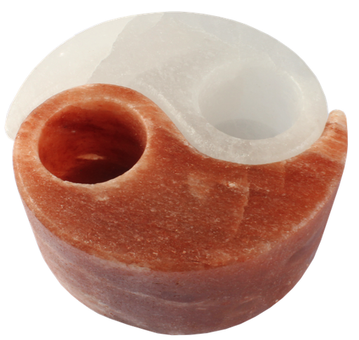 [4041678005146] Bougeoir Yin Yang - Cristal de sel blanc et orangé