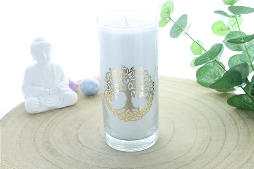 [4041678011802] Bougie en Cire végétale Blanche Arbre de vie