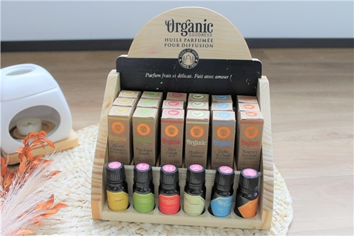 [8903833914204] Présentoir en Bois de pin 6 x 3 Huiles parfumées Organic 10 ml