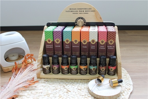 [8903833914211] Présentoir en Bois de pin 8 x 3 Complexes d'Huiles essentielles 10 ml