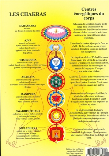 [9789070281984] Planche plastifiée des Chakras fond jaune(A5) - J.Baarle