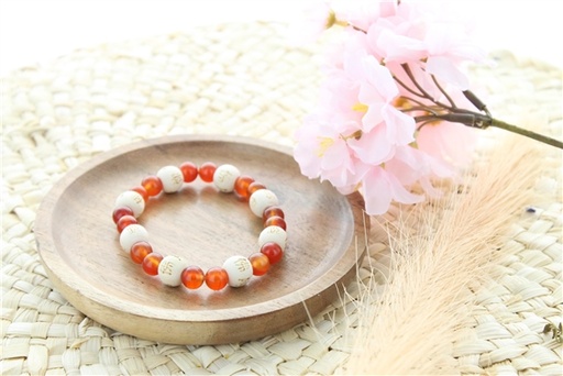 [3660341700020] Bracelet Cornaline Perles rondes 8 mm et Perles bois 1 cm