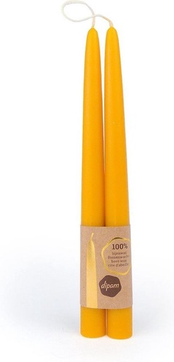 [8716726000065] Bougie trempée 100% pure cire d'abeille (lot de 2) diam 1.5 x 20 cm naturel Dipa
