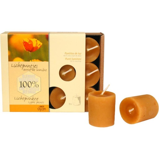 [8716726001055] Bougie d'ambiance rondes 100% pure cire d'abeille (lot de 9) (hauteur 4 cm) Dipa
