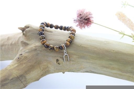 [0811200014144] Bracelet Oeil de tigre Perles rondes 8 mm et Breloque fer à cheval (copie)