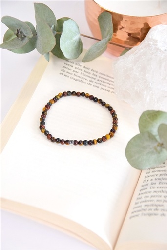 [3660341714140] Bracelet Oeil de Tigre de Taureau et de Faucon Perles rondes 4 mm