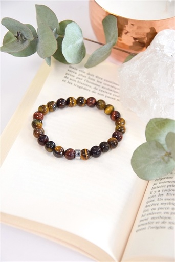 [3660341714164] Bracelet Oeil de Tigre de Taureau et de Faucon Perles rondes 8 mm