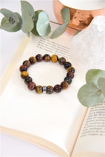 [3660341714171] Bracelet Oeil de Tigre de Taureau et de Faucon Perles rondes 10 mm