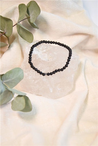 [3660341715079] Bracelet Obsidienne noire Perles Rondes 4 mm