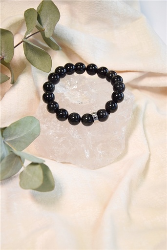 [3660341715093] Bracelet Obsidienne noire Perles Rondes 8 mm