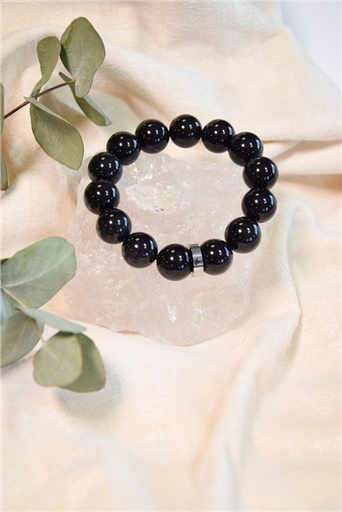 [3660341715116] Bracelet Obsidienne noire Perles Rondes 12 mm