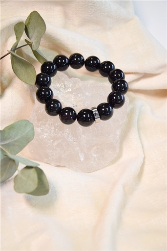 [3660341715123] Bracelet Obsidienne noire Perles Rondes 14 mm