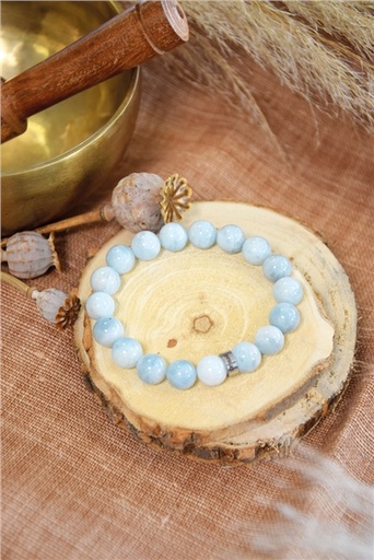 [3660341715154] Bracelet Aigue-Marine Perles Rondes 10 mm