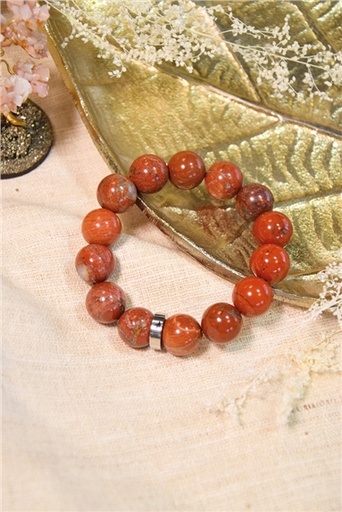 [3660341714348] Bracelet Jaspe Rouge Perles rondes 14 mm