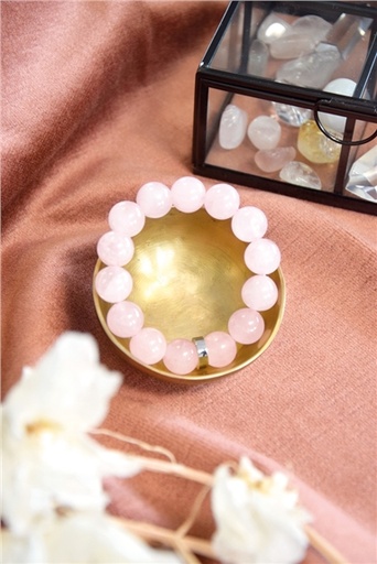 [3660341714461] Bracelet Quartz Rose Perles rondes 14 mm