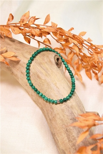 [3660341715000] Bracelet Malachite Perles Rondes 4 mm