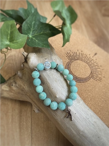 [3660341715352] Bracelet Amazonite Perles rondes 10 mm Breloque Yoga Arbre