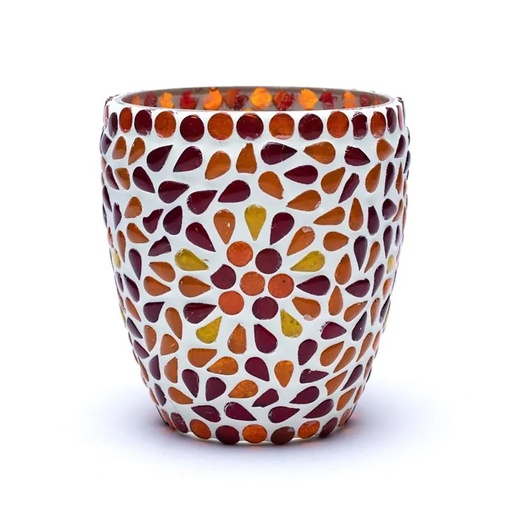 [8720512972238] Photophore mosaïque rouge/jaune | 10cm