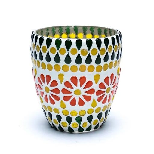 [8720512972245] Photophore mosaïque vert/jaune | 10cm