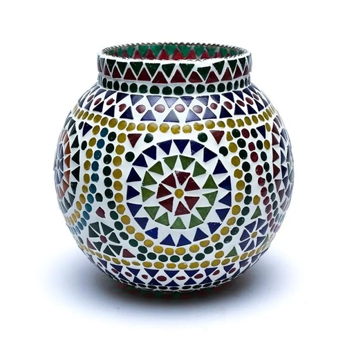[8720512972276] Photophore mosaïque multicolore | 18cm