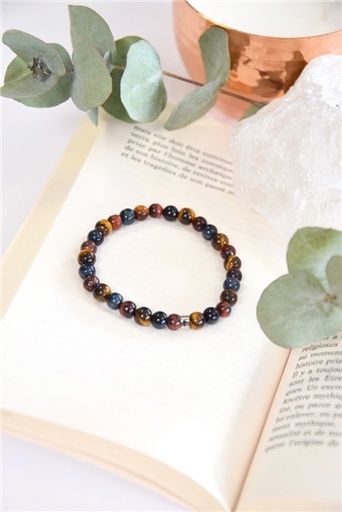 [3660341714157] Bracelet Oeil de Tigre de Taureau et de Faucon Perles rondes 6 mm