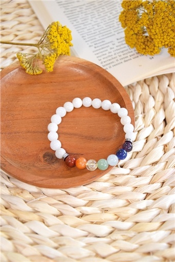 [3660341715192] Bracelet 7 Chakras Pierre de lune Perles rondes 8 mm