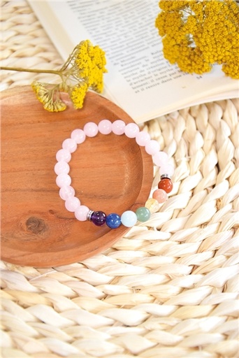 [3660341715222] Bracelet 7 Chakras Quartz rose Perles rondes 8 mm
