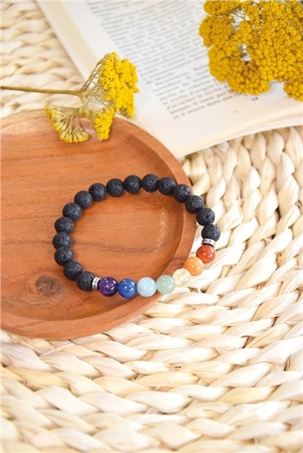 [3660341713563] Bracelet 7 Chakras Pierre de lave Perles rondes 8 mm