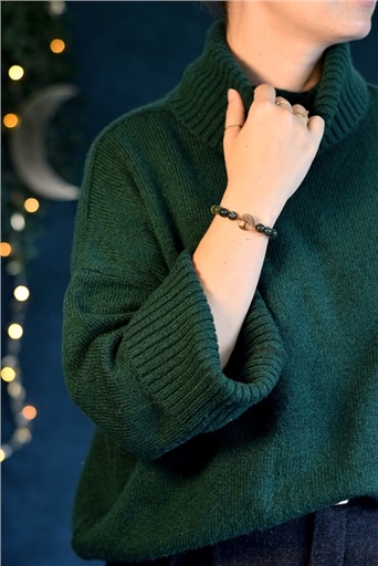 [3660341719947] Bracelet Perles rondes 8 mm Agate Mousse et Labradorite Charm Arbre de vie