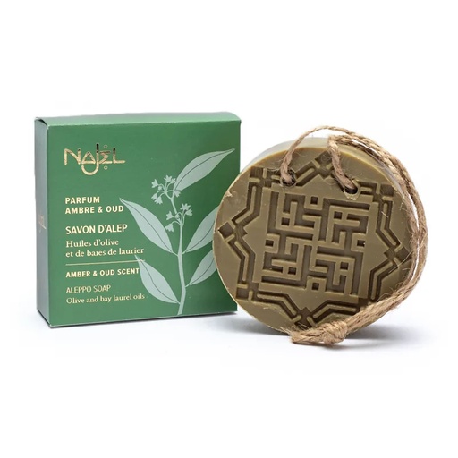 [3760061222816] Savon d'Alep Ambre & bois de Oud (d'agar) + cordon | 150 g