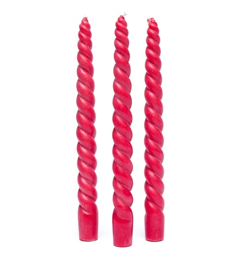 [8720512977493] Bougie de table torsadée rouge non parfumée | 23cm
