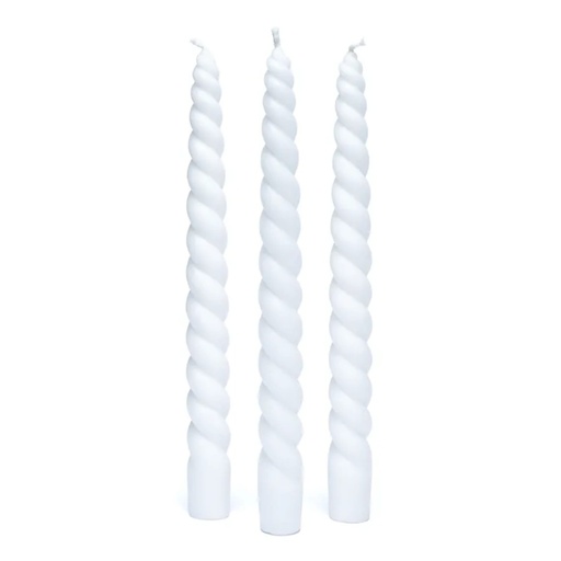 [8720512977509] Bougie de table torsadée blanche non parfumée | 23cm